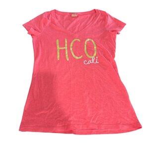 Hollister Coral Tee with Yellow Print